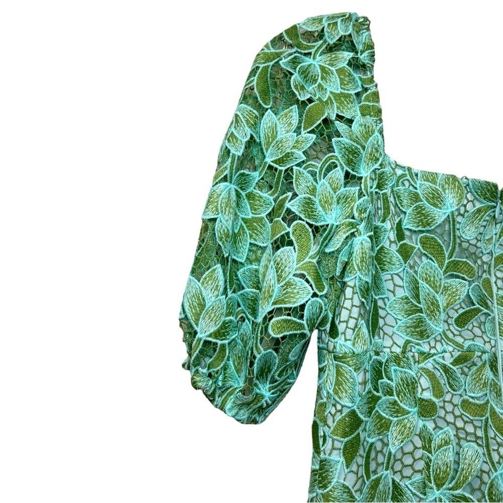 Shoshanna - Women’s ‘Layne’ Lace Puff-Sleeve Minidress - Light Green, Size 0 - Picture 12 of 15